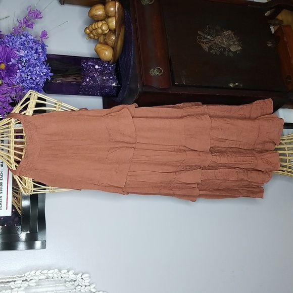 Grace + Karma Dresses & Skirts - Grace + Karma Large Terracotta Tank with Back Tie Neck Multi Ruffled Midi Dress